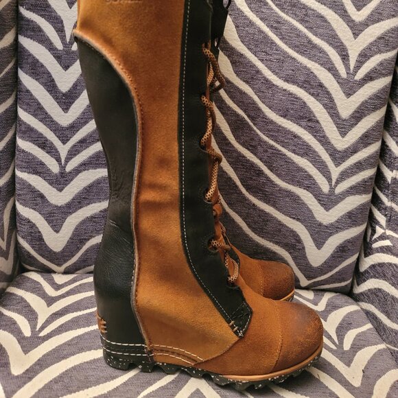 SOREL CATE THE GREAT WEDGE Tall ELK /BLACK • Winter SNOW RAIN BOOTS US SIZE 7 - Picture 6 of 16
